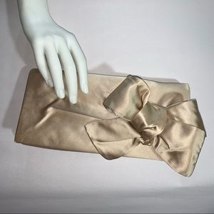 CHRISTIAN LOUBOUTIN champagne beige SILK evening bag BOW CLUTCH